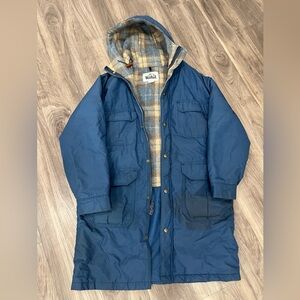 Vintage Woolrich Blue and Tan Plaid Hooded Jacket